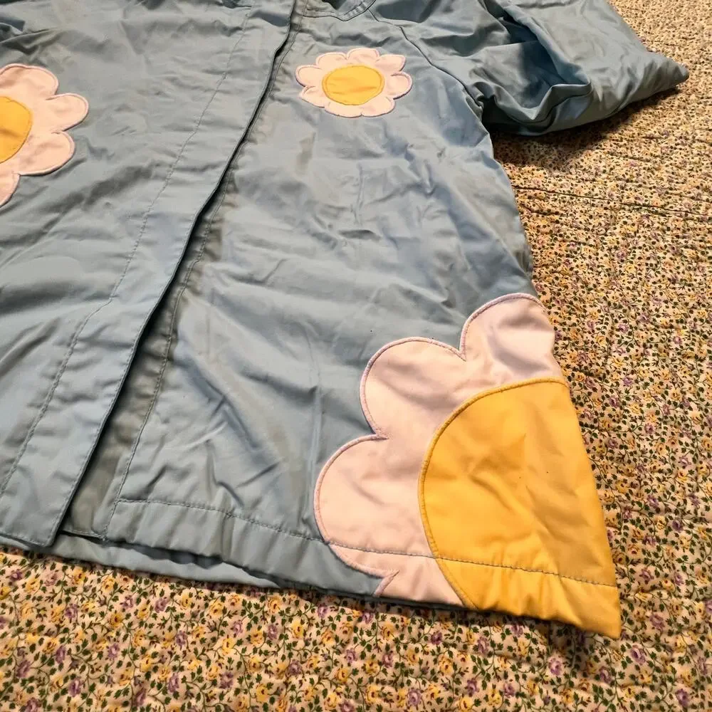 GYMBOREE GIRLS FLORAL BLUE RAINCOAT SIZE 6/7 EUC
